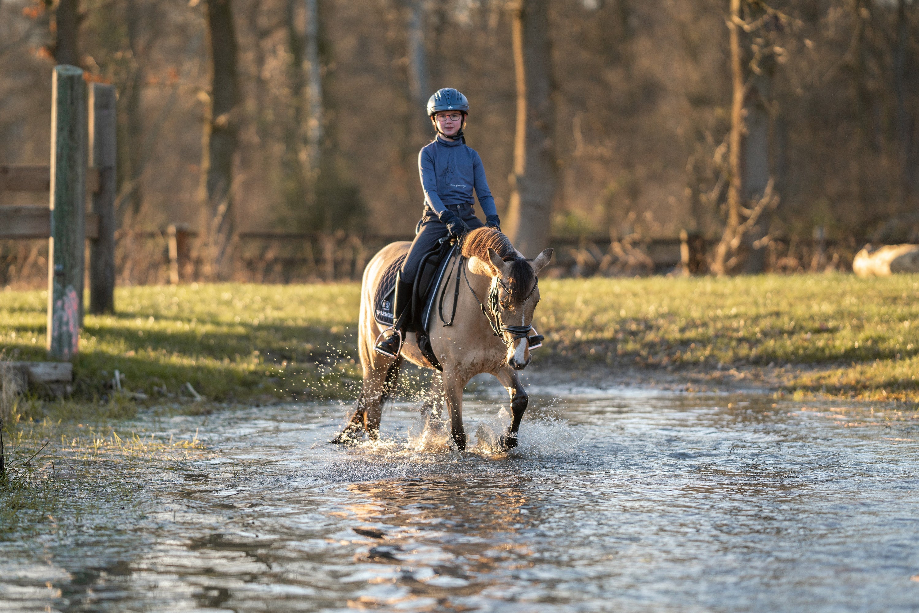 Kind auf einem Pferd im Wasser