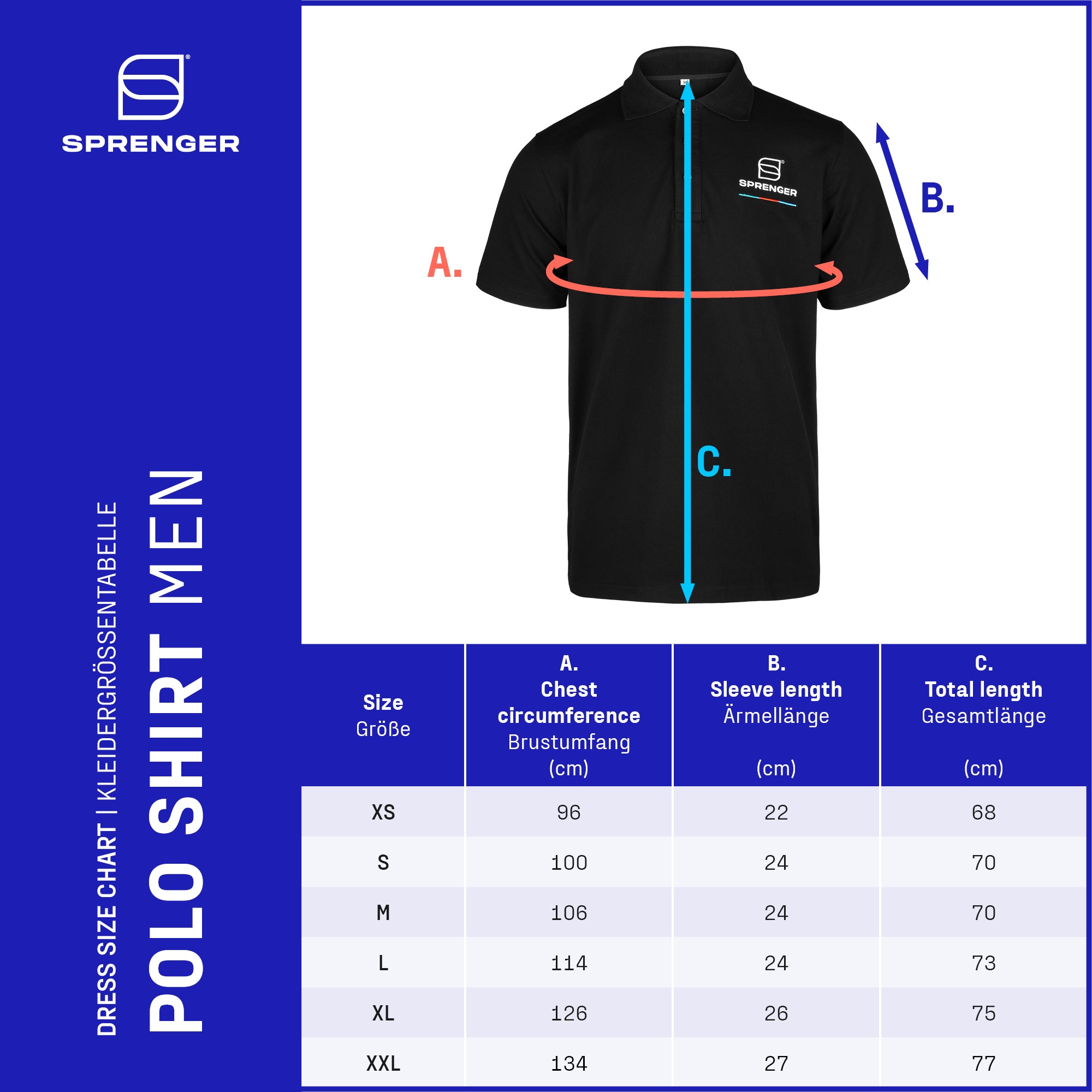 Kleidergrlßentabelle Polo Shirt Herren