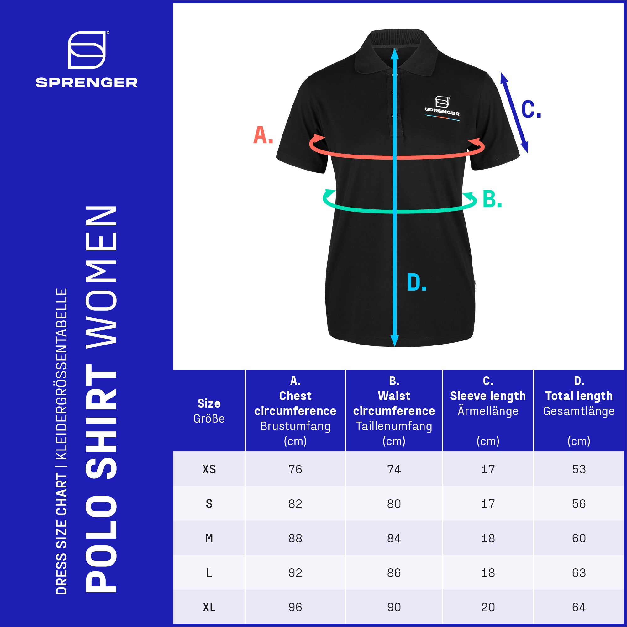 Kleidergößentabelle Polo Shirt Damen