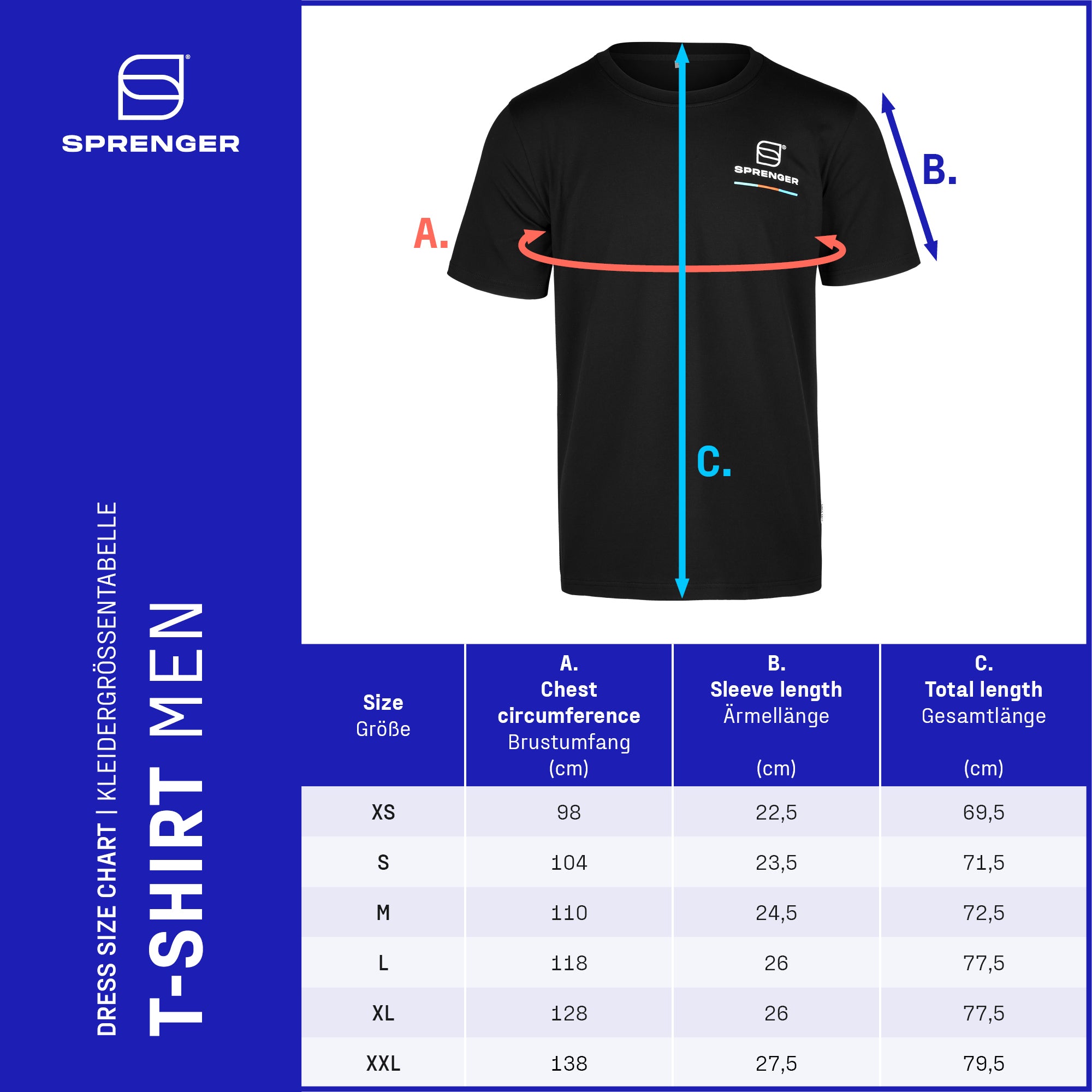Kleidergrößentabelle Herren T-Shirt