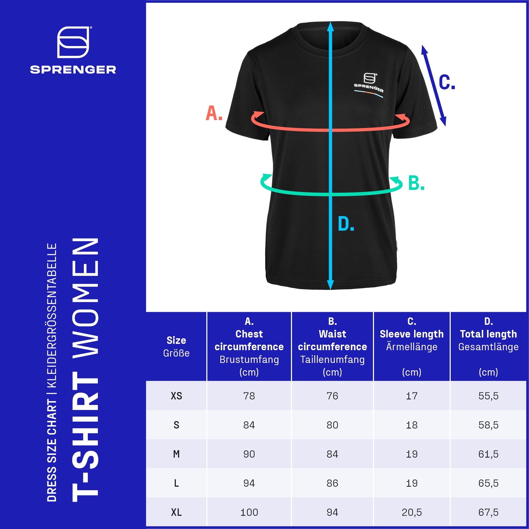 Kleidergrößentabelle Damen T-Shirt