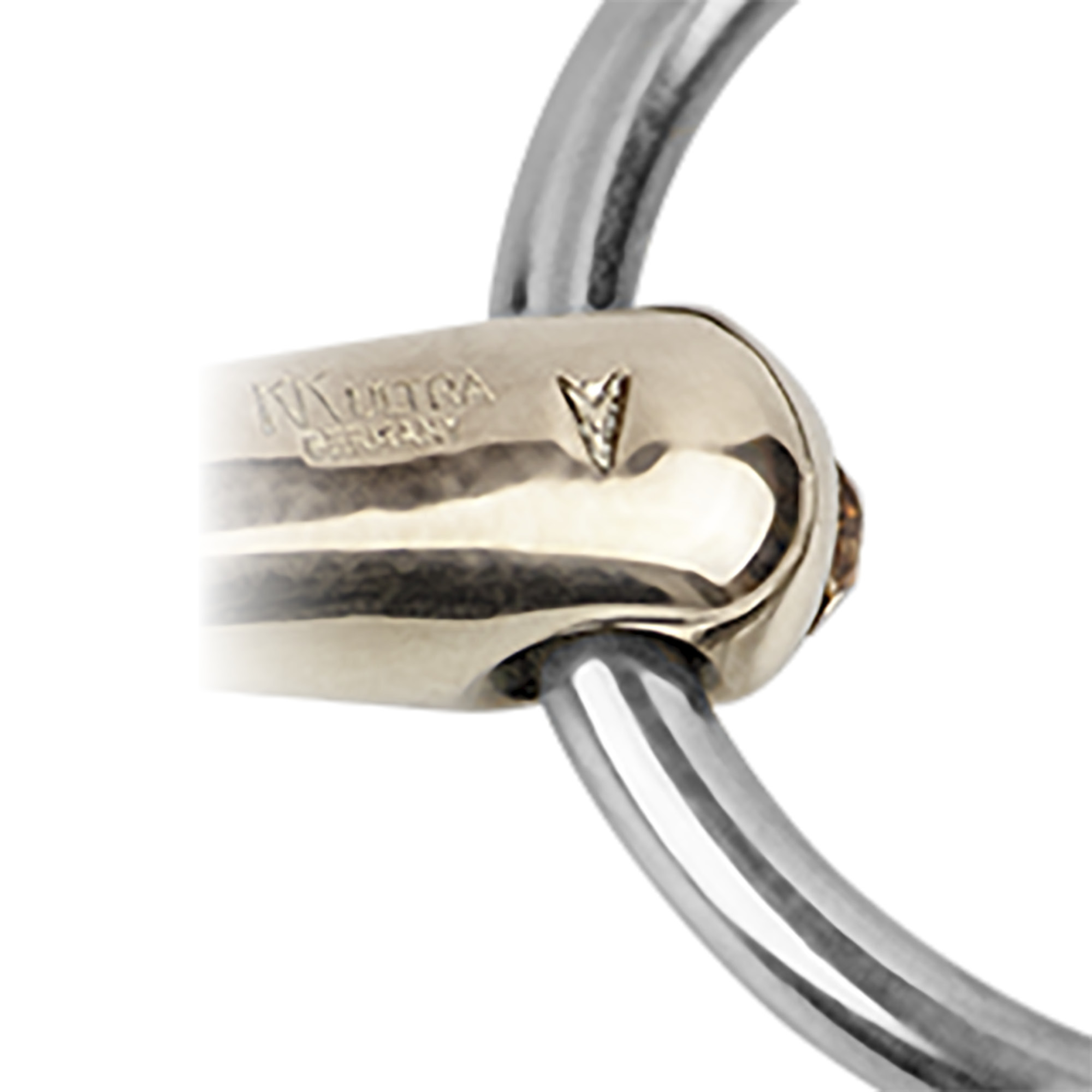 Dynamic RS Shine Bright Olivenkopfgebiss mit D förmigem Ring doppelt gebrochen 16 mm | Pfeil_Shine_Bright.png